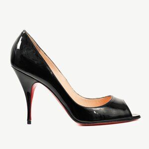 Christian Louboutin Yoyo 100 Black Patent Calf Leather Peep-Toe Pumps